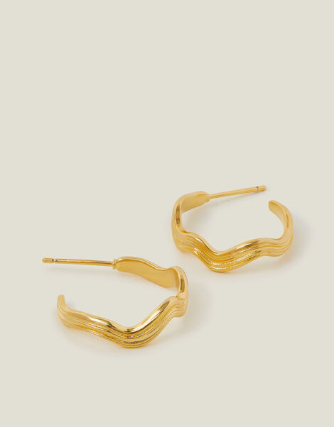 14ct Gold-Plated Wavy Hoop Earrings, , large