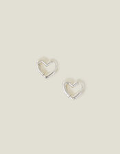 Sterling Silver-Plated Heart Hoop Earrings, , large