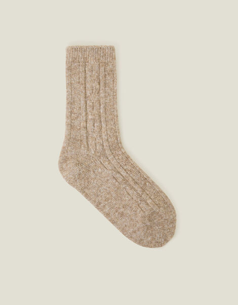 Cable Knit Boot Socks, Brown (BROWN), large