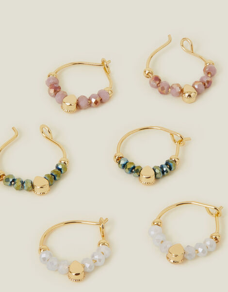 3-Pack 14ct Gold-Plated Mix Bead Hoop Earrings, , large