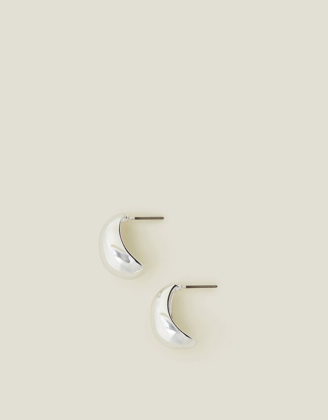 Sterling Silver-Plated Curve Teardrop Earrings, , large