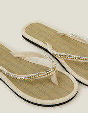 Beaded Seagrass Flip Flops, Natural (NATURAL), large