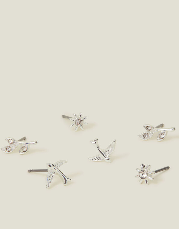 3-Pack Swallow Stud Earrings, Silver (SILVER), large