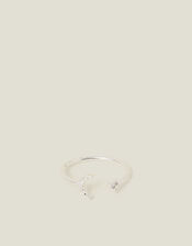 Sterling Silver Adjustable Diamante Moon Ring, , large