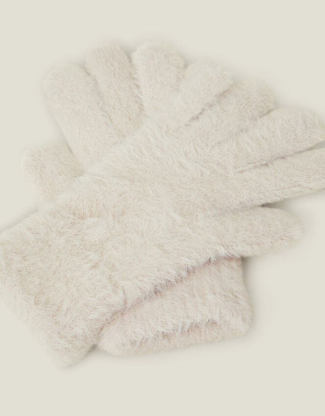 Super-Stretch Fluffy Knit Gloves, Natural (NATURAL), large