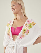 Embroidered Open Kaftan, White (WHITE), large