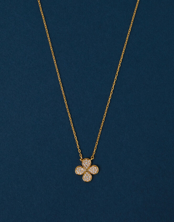 14ct Gold-Plated Sparkle Flower Pendant Necklace, , large