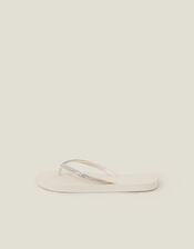 Crystal Embellished Flip Flops, Cream (CREAM), large