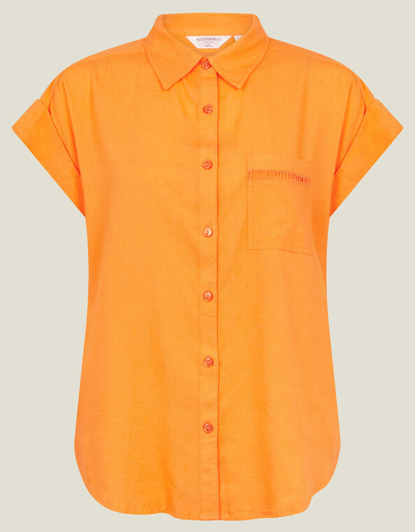 Cap Sleeve Pocket Shirt, Orange (ORANGE), large