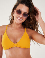 Crinkle Plunge Bikini Top with Recycled Polyester, Yellow (YELLOW), large