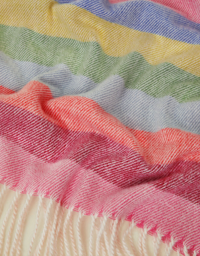 Rainbow Stripe Fringe Blanket Scarf, , large