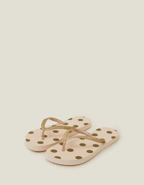 Metallic Spot Print Flip Flops, Gold (GOLD), large