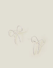 Sterling Silver-Plated Mini Bow Stud Earrings, , large