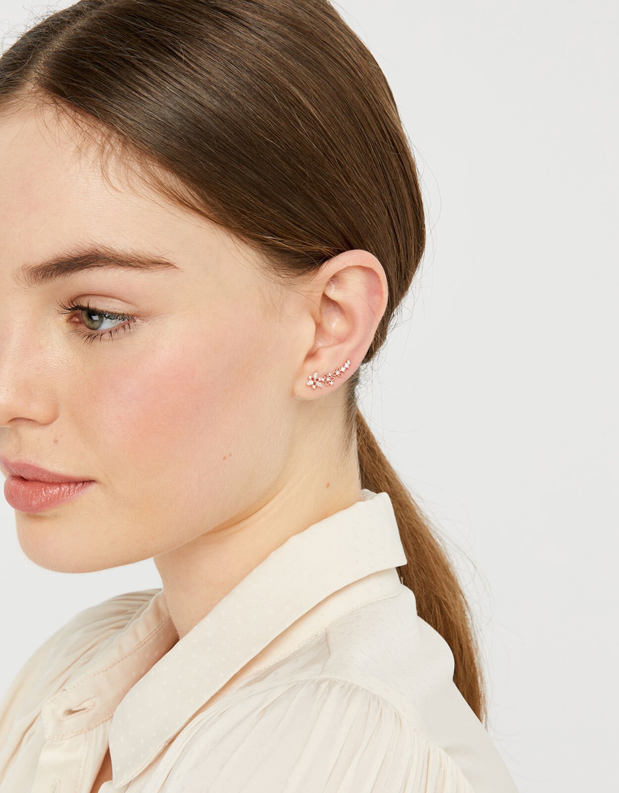 Rose Gold-Plated Floral Ear Crawlers 