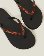 Tortoiseshell Strap Flip Flops, Black (BLACK), large