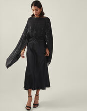 Sequin Embellished Poncho, Black (BLACK), large