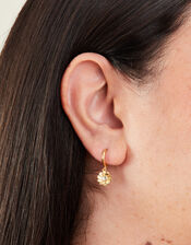 14ct Gold-Plated Flower Drop Hoop Earrings, , large