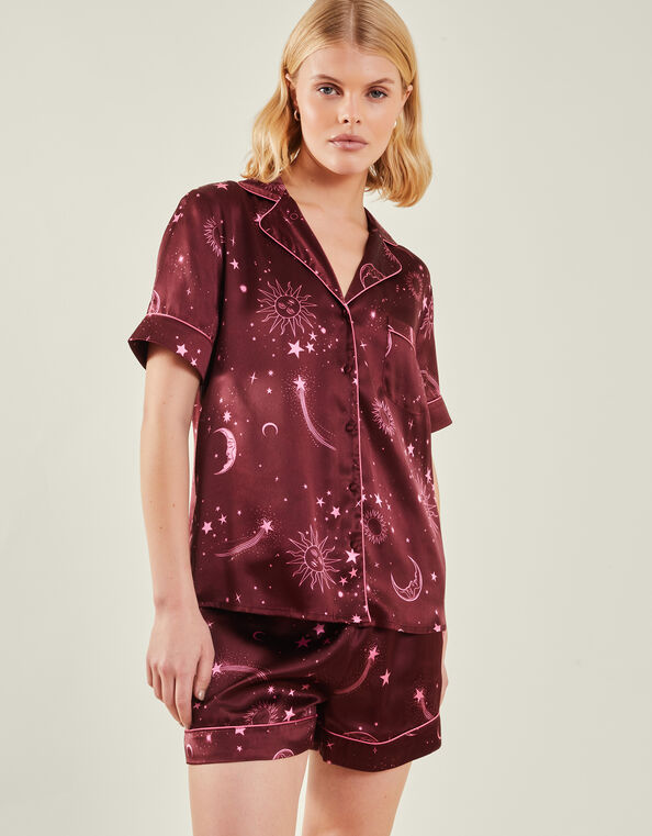 Celestial Satin Short Pyjama Set, Red (BURGUNDY), large