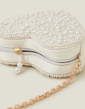 Pearl Embellished Heart Bag, , large