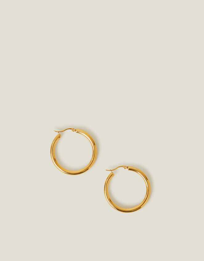 14ct Gold-Plated Stainless Steel Chunky Hoops, , large