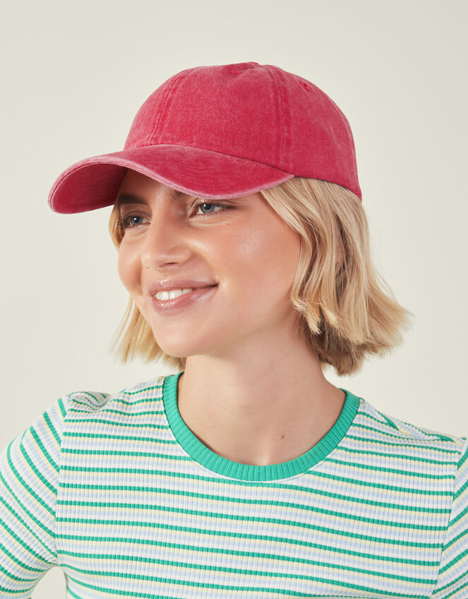 Washed Denim Baseball Cap, Red (RED), large