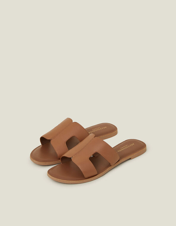 Leather Cut-Out Sliders, Tan (TAN), large