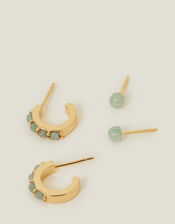 2-Pack 14ct Gold-Plated Aventurine Stud and Hoop Earrings, , large