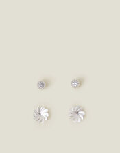 Sterling Silver-Plated 2-Pack Flower Earrings, , large