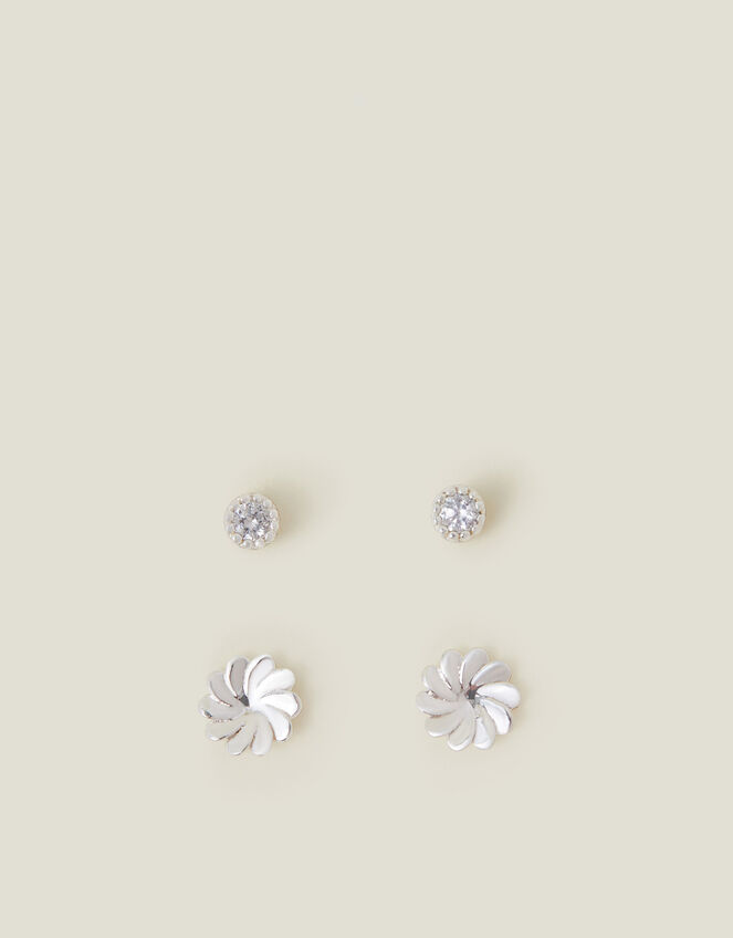 Sterling Silver-Plated 2-Pack Flower Earrings, , large