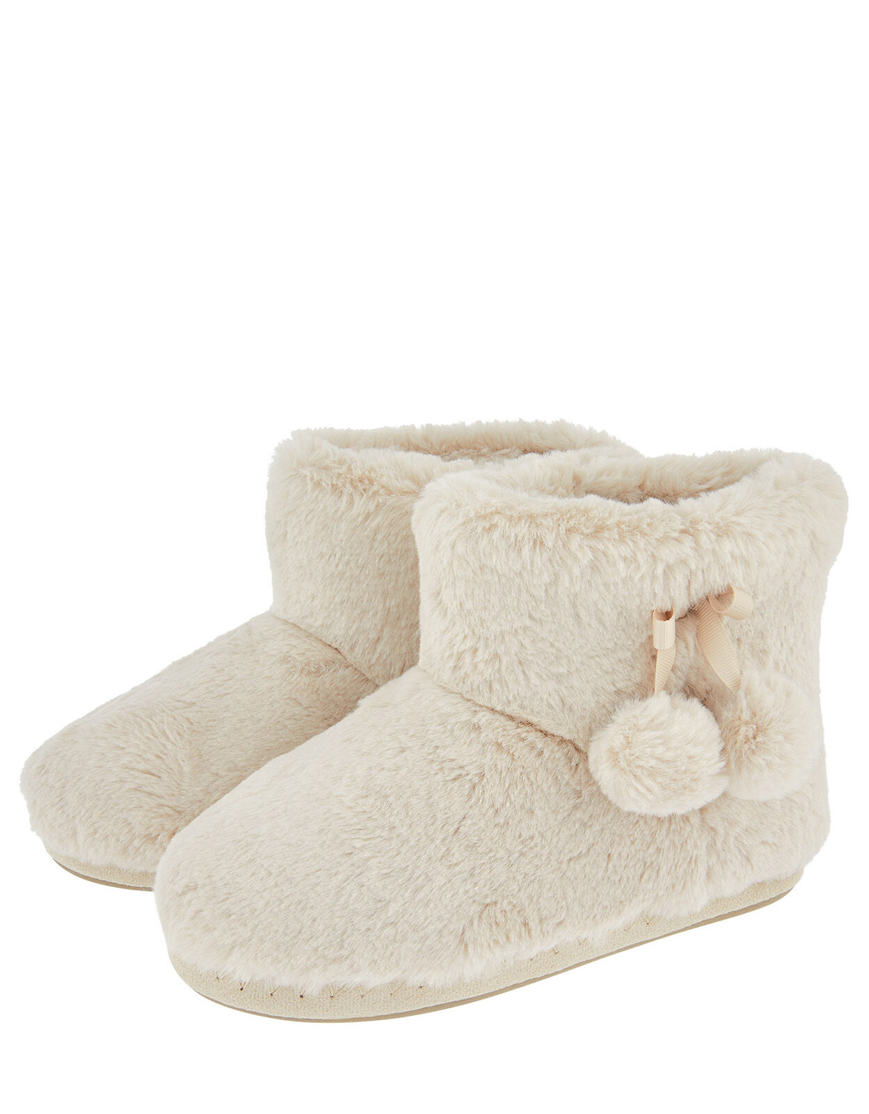 Fluffy Pom-Pom Slipper Boots Cream 