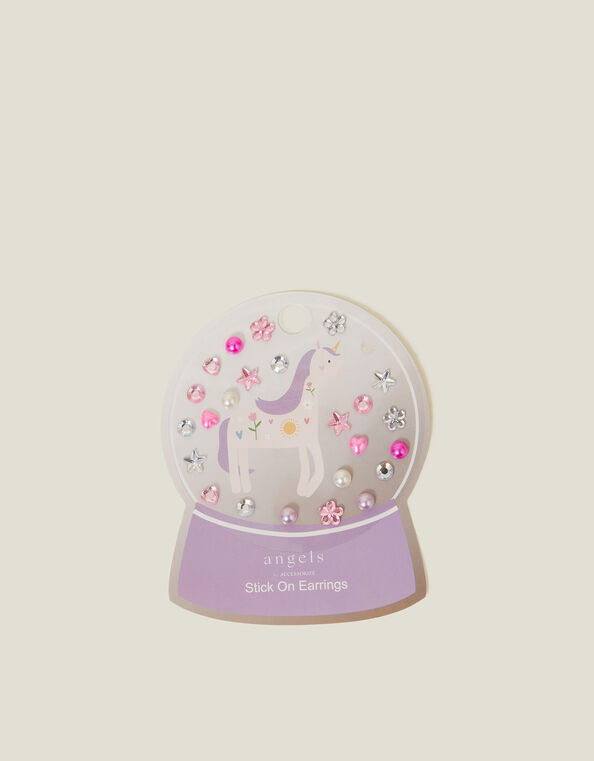 Girls Unicorn Snowglobe Stick On Earrings, , large