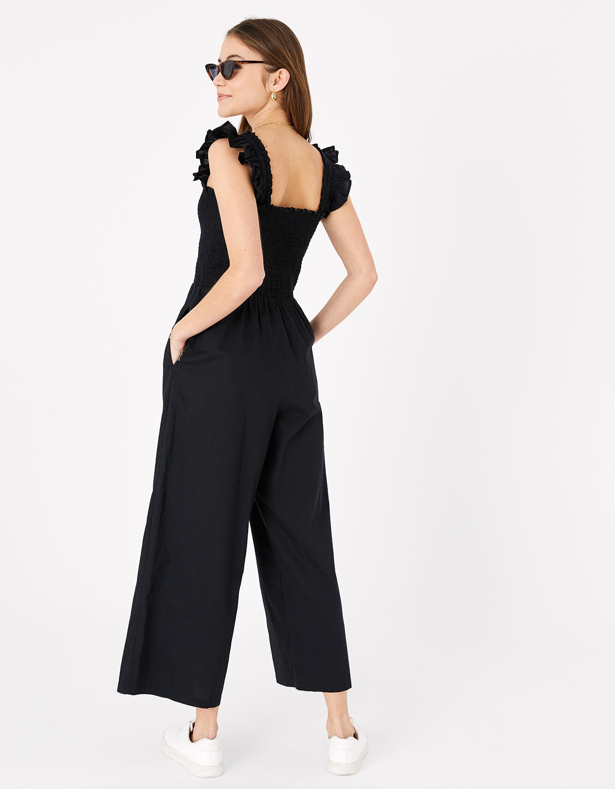 smocked jumpsuit black