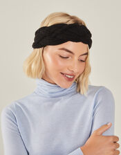 Braid Knit Bando Headband, Black (BLACK), large