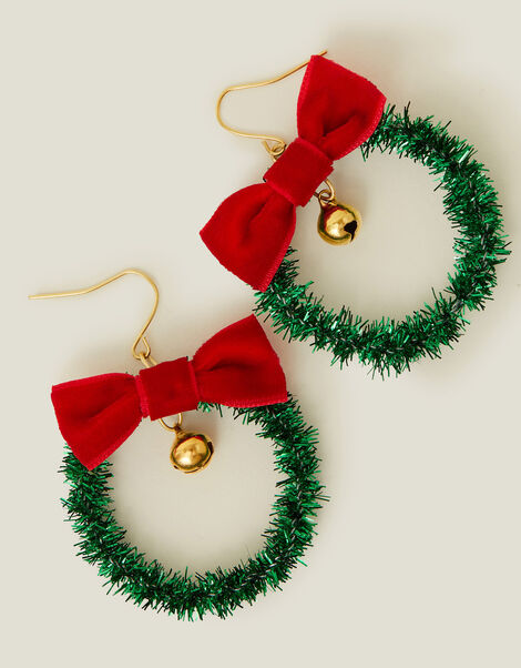 Christmas Wreath Earrings, Green (GREEN), large