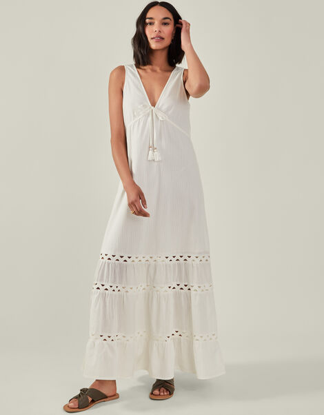 Tie Front Maxi Dress, Ivory (IVORY), large