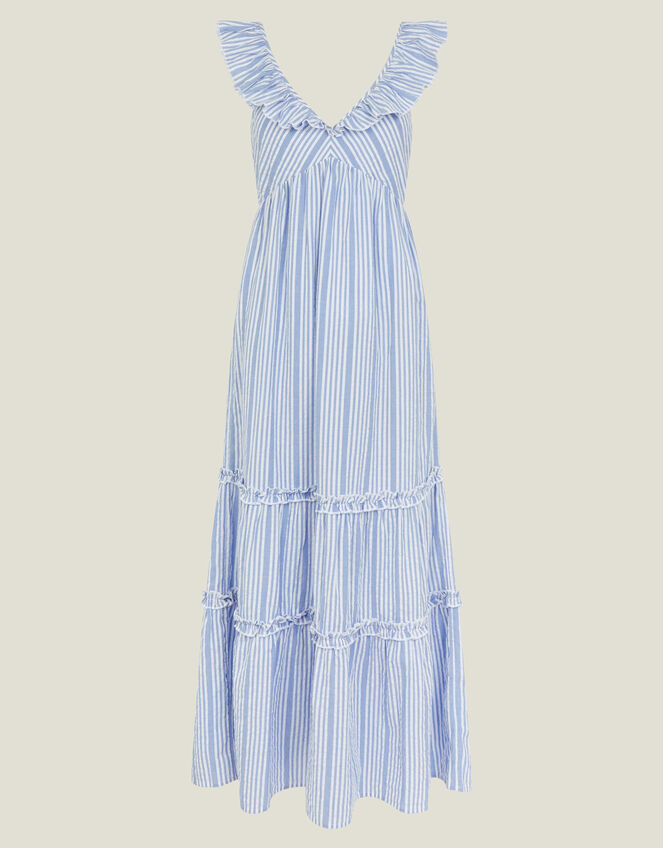 Stripe Ruffle Maxi Dress, Blue (BLUE), large