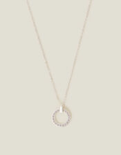 Sterling Silver-Plated Diamante Circle Pendant Necklace, , large