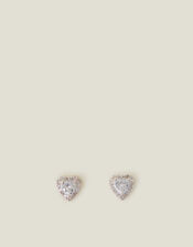 Sterling Silver-Plated Diamante Heart Stud Earrings, , large