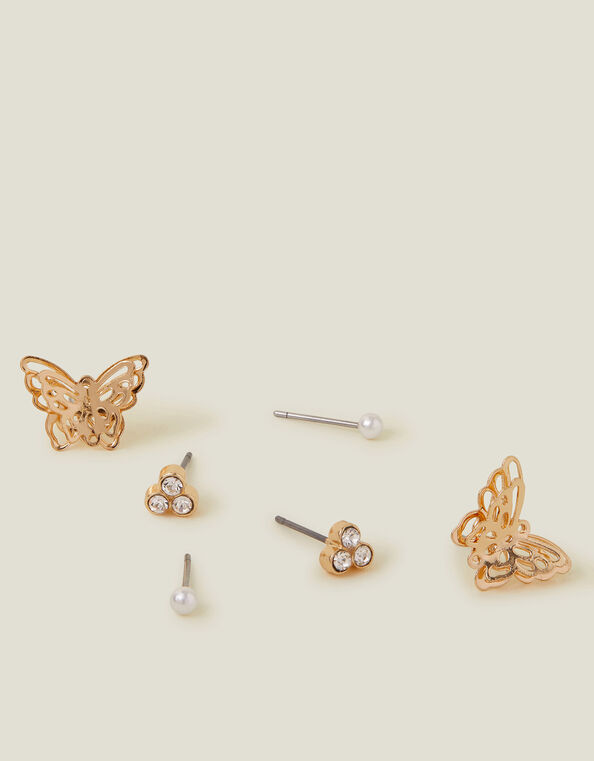 3-Pack Butterfly Stud Earrings, White (CRYSTAL), large