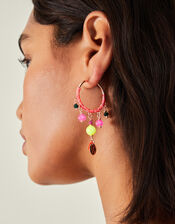 Beaded Drop Hoop Earrings, , large