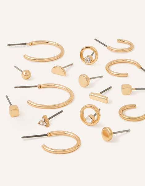 Stud and Hoop Earrings 10 Pack, Gold (GOLD), large