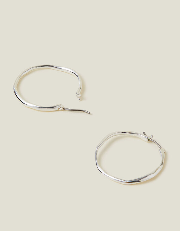 Sterling Silver-Plated Molten Hoop Earrings, , large