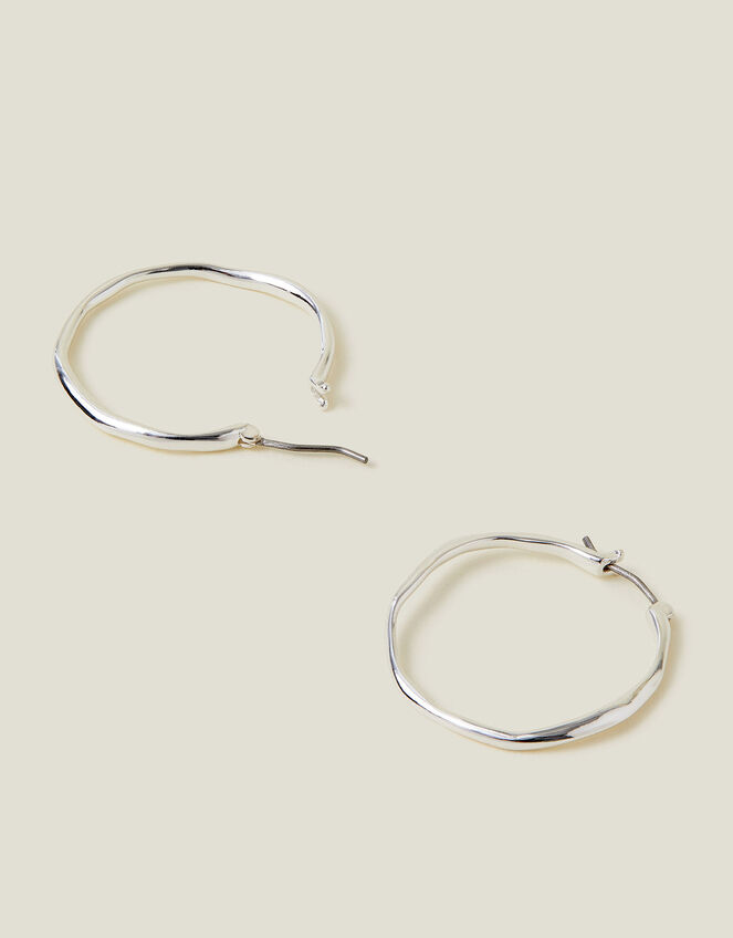 Sterling Silver-Plated Molten Hoop Earrings, , large