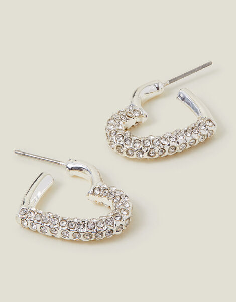 Pave Heart Hoop Earrings, , large