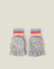 Girls Unicorn Fingerless Mitten Gloves, Grey (GREY), large