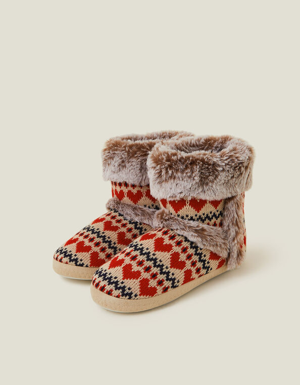 Fair Isle Faux Fur Boot Slippers, Multi (BRIGHTS MULTI), large