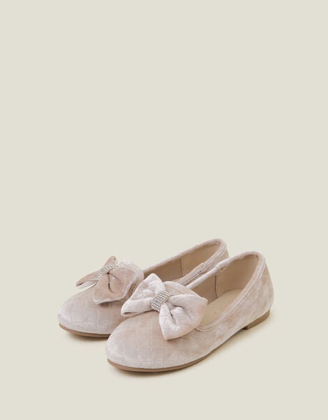 Velvet Bow Ballerina Flats, Natural (CHAMPAGNE), large