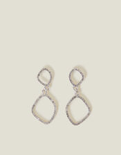 Pave Oval Short Drop Earrings, Silver (SILVER), large