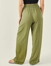 Embroidered Wide Leg Trousers, Green (KHAKI), large