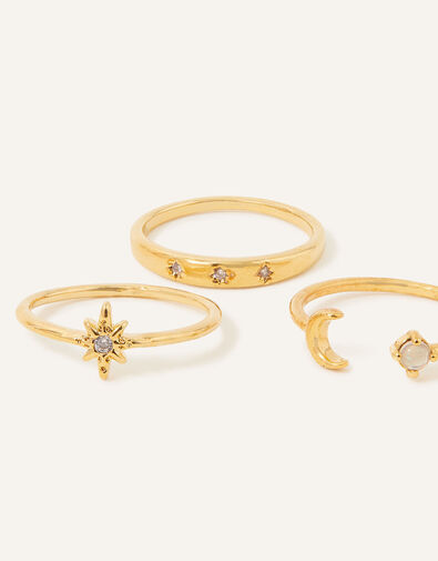 14ct Gold-Plated Celestial Ring Set of Three, Gold (GOLD), large